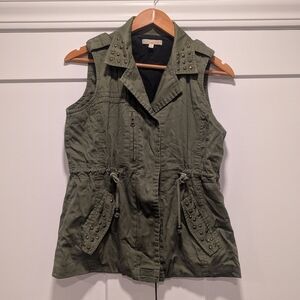 GB Gianni Bini Studded Olive Green Army Punk Vest Size Medium